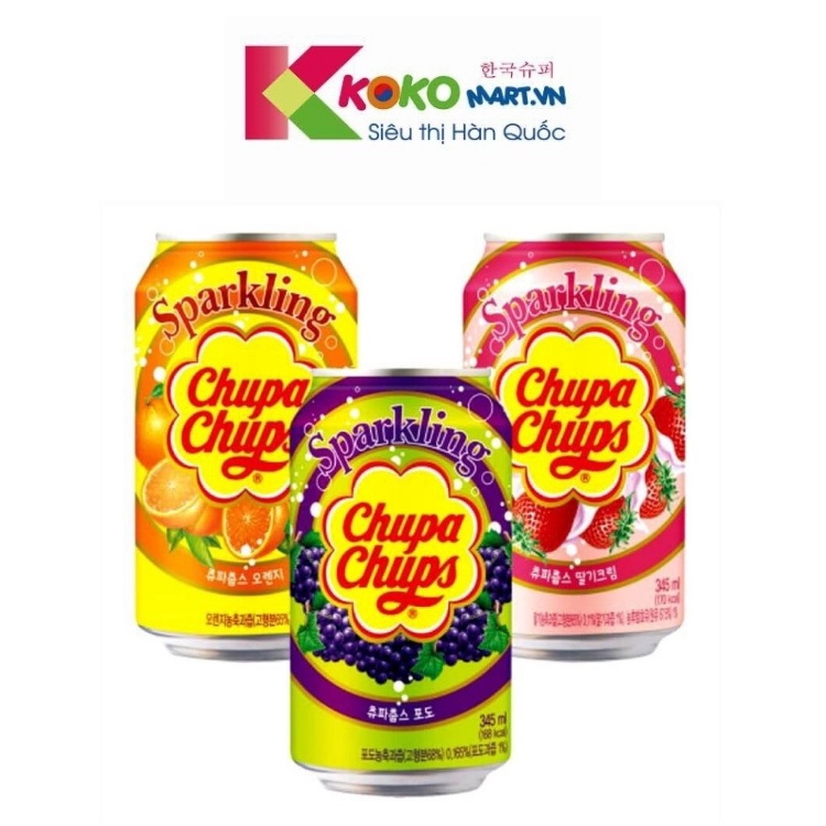 Nước Chupa chups Hàn Quốc lon 240ml vị dâu, cam, nho