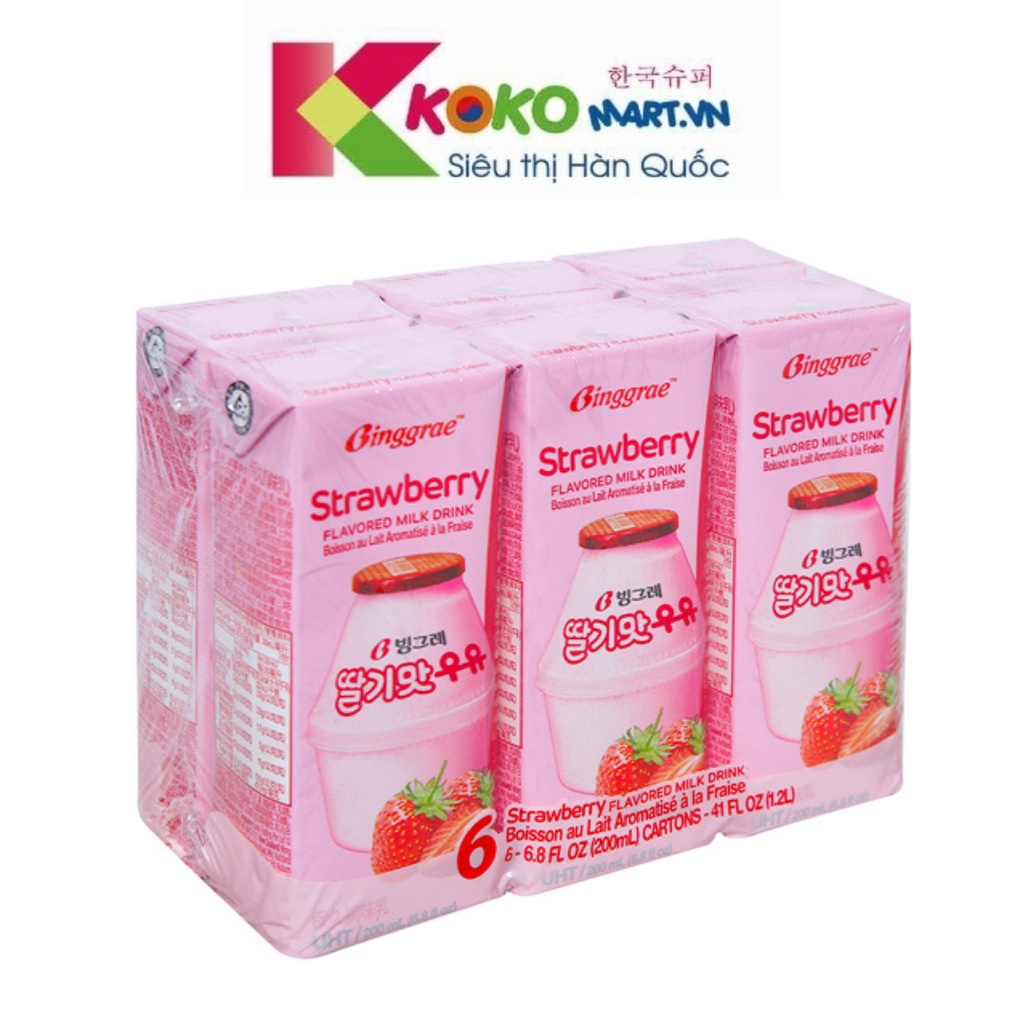 Sữa dâu Binggrae Hàn Quốc 200ml (lốc 6 hộp)