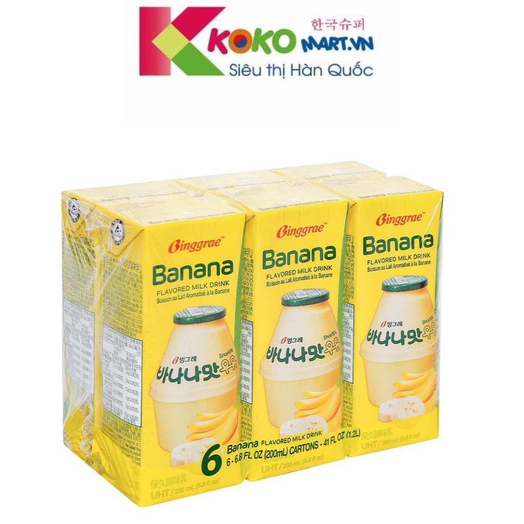 Sữa chuối Binggrae Hàn Quốc 200ml lốc 6 hộp